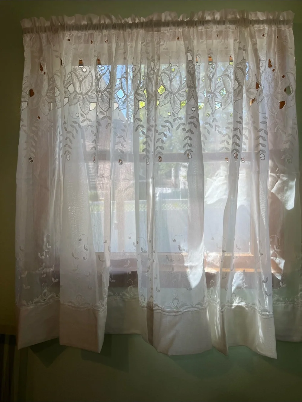 White Embroidered Sheer Window Curtain Panel - Classic Home Accents